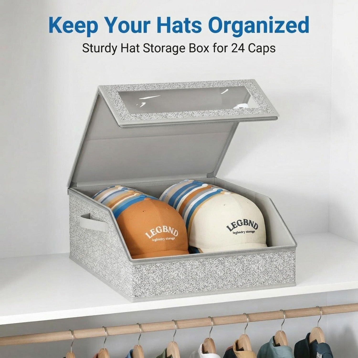 Baseball Cap Structured - กล่องเก็บหมวกสองแถวขนาดใหญ่ ใช้งานง่าย จัดระเบียบหมวกเบสบอลได้ ใช้ในตู้เสื้อผ้า กีฬา หรือโชว์สินค้า