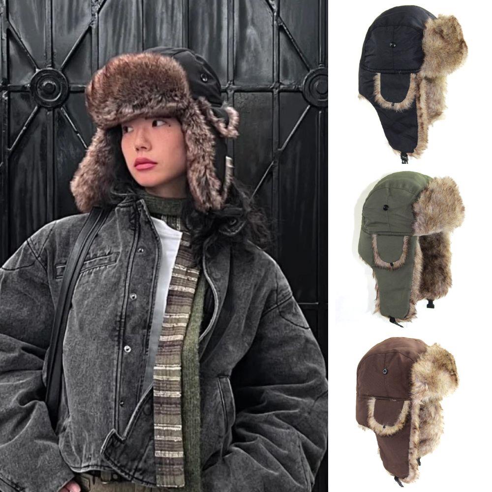 Winter Trapper Hat - หมวกกันหนาวแบบมีที่ปิดหู 1 ชิ้น สำหรับฤดูหนาว แบบนักบิน/ทหาร กันน้ำ