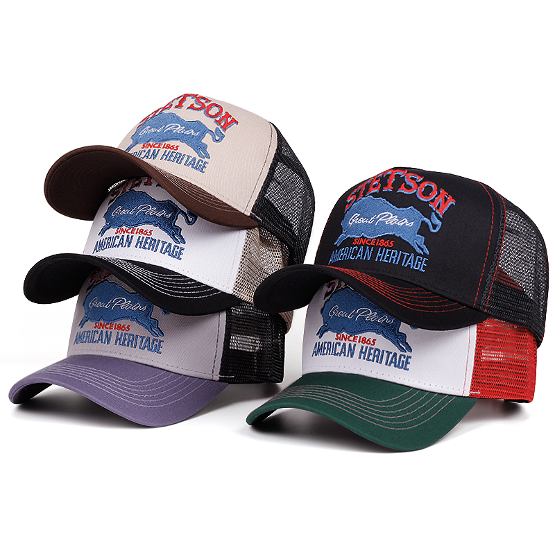 Trucker Cap Mesh - หมวกแก๊ปทรงทรัคเกอร์ STETSON รุ่นปี 2025 ลายหมีแดง ผ้าตาข่ายระบายอากาศ